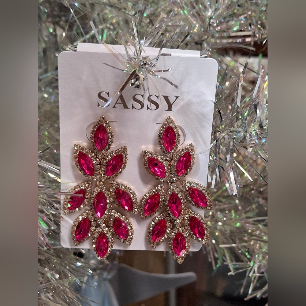 Pink and Gold Leaf Earrings